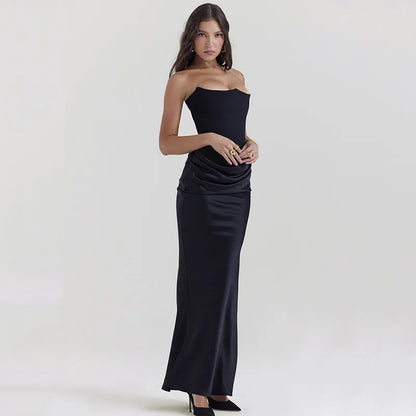 Elegant Corset Strap Neck Backless Maxi Red Party Dress