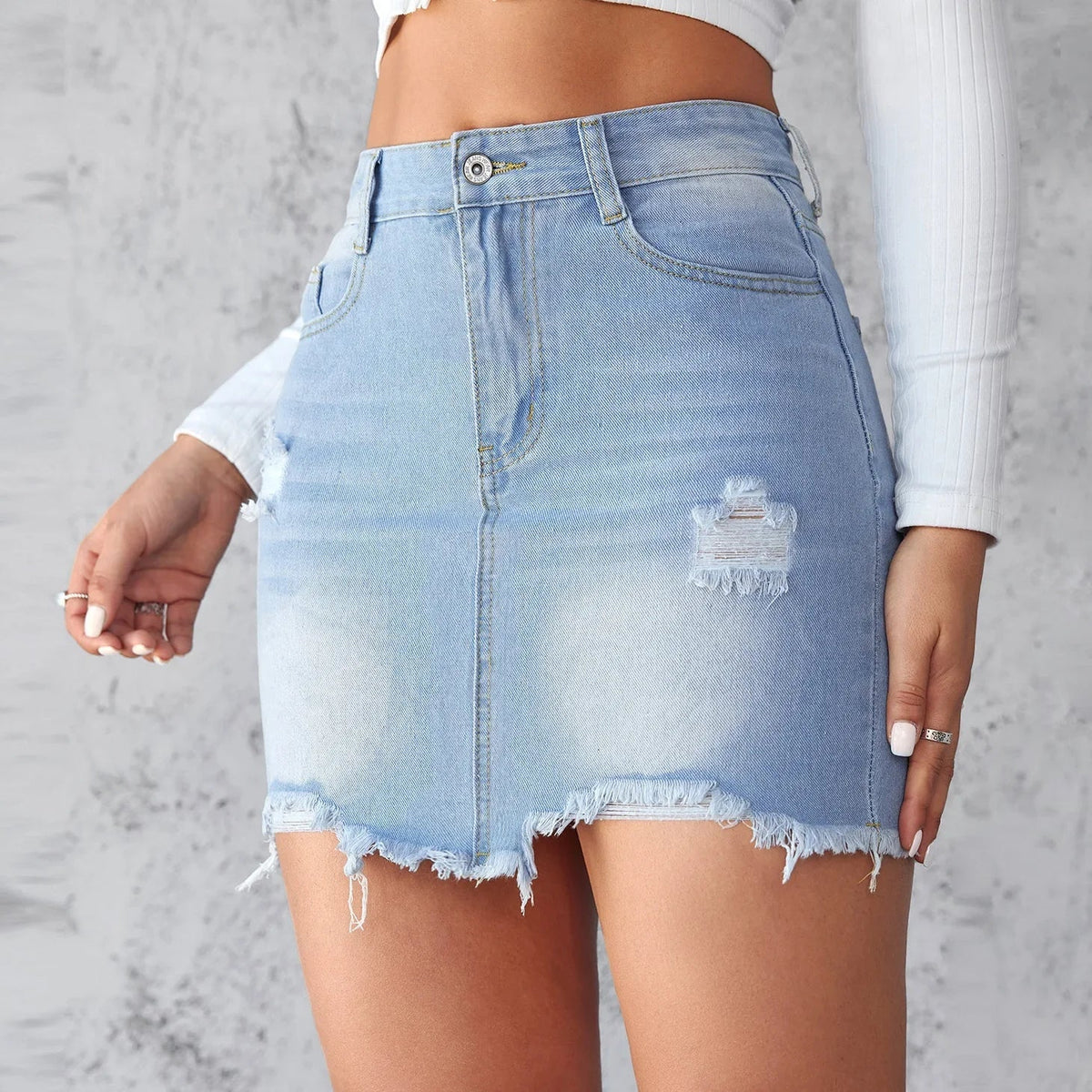 Ripped Raw Edge A-Line Skirt