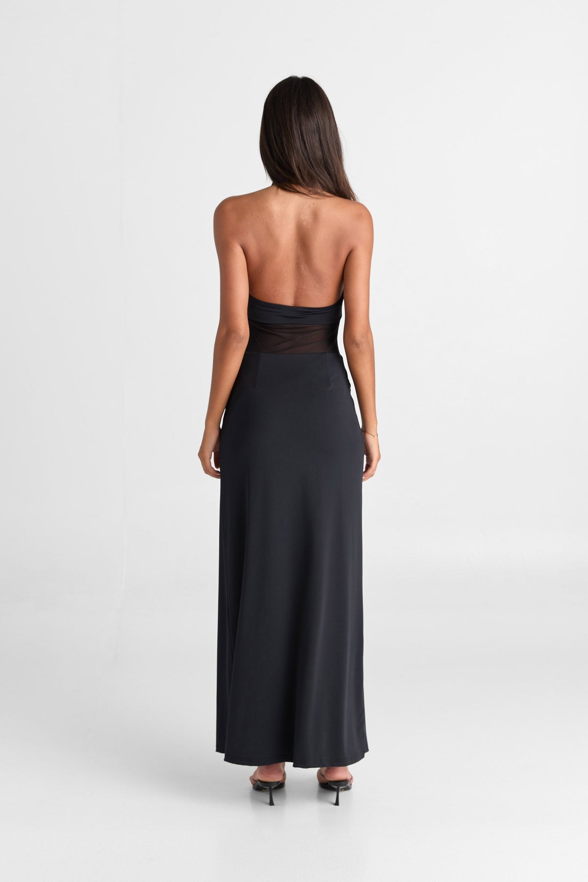 Halter Neck Sheer Mesh Midriff Panel Column Maxi Dress