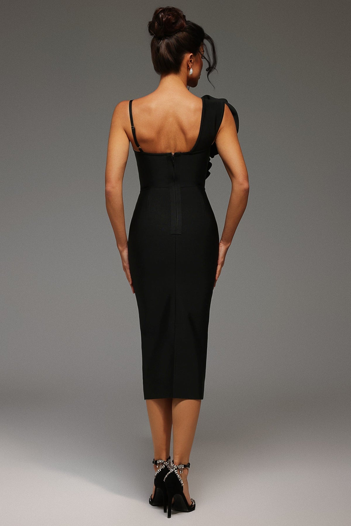 Sweetheart Spaghetti Strap Rosette Applique Bandage Midi Dress