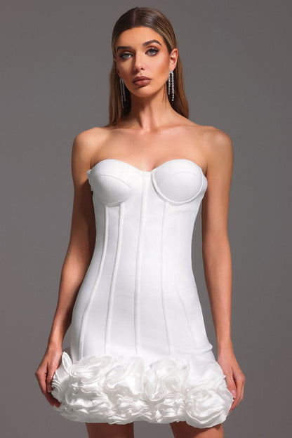 Sleeveless Fishbone Flower Bandage Mini Dress