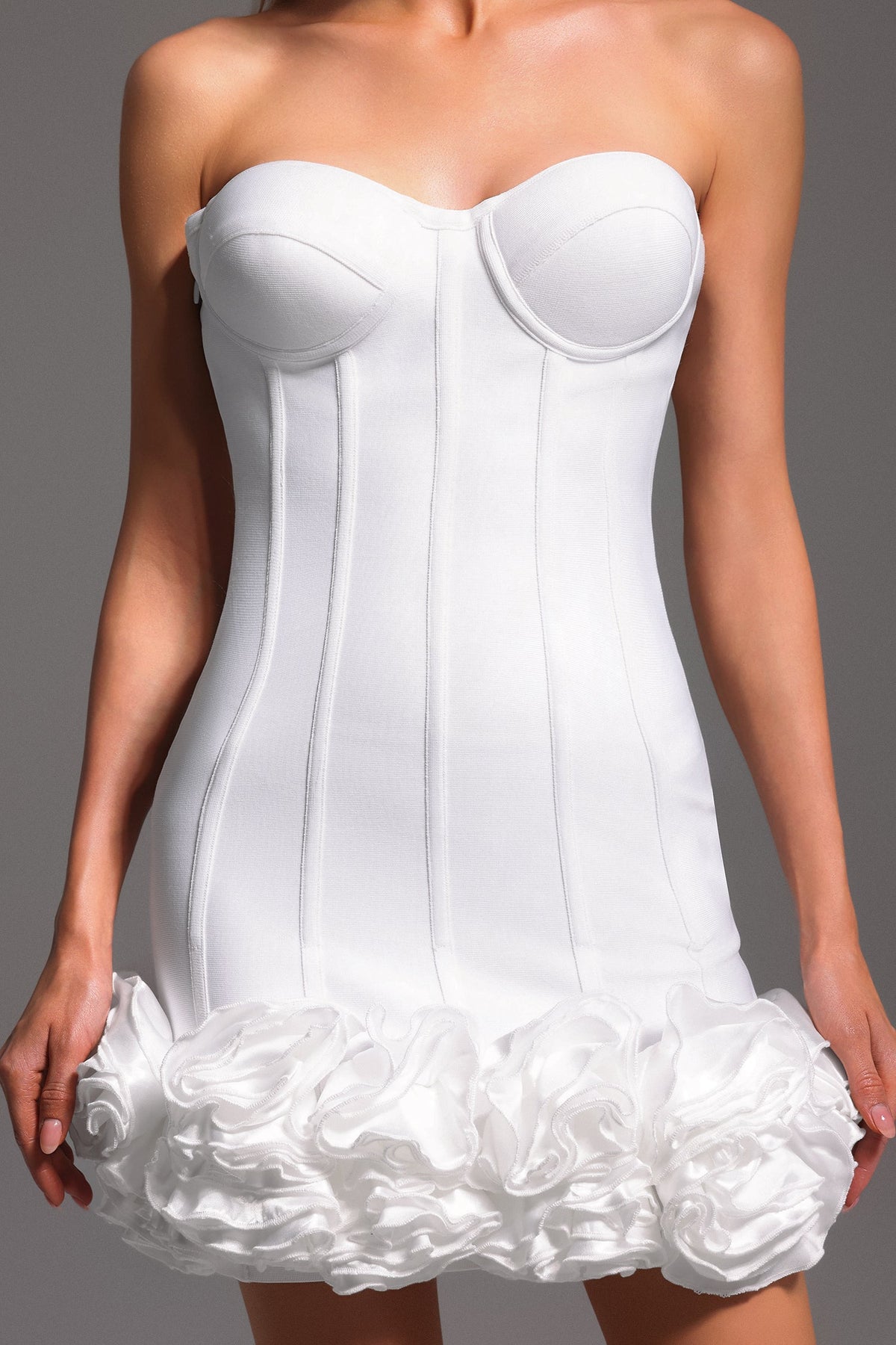 Sleeveless Fishbone Flower Bandage Mini Dress