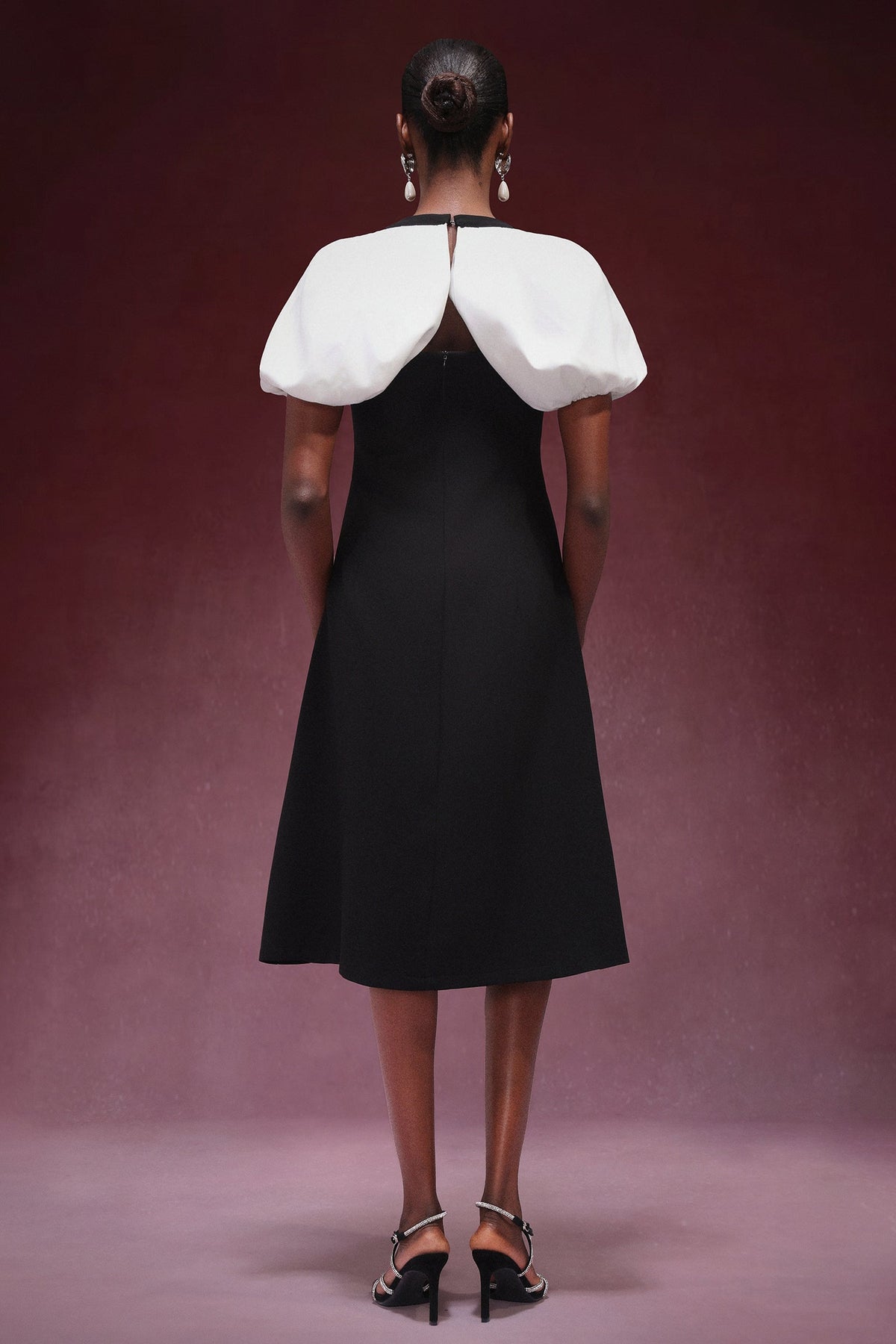Square Collar Short Sleeve Button Front Midi Dress