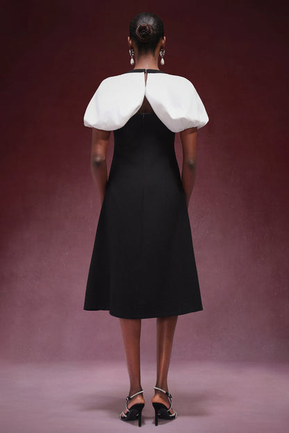 Square Collar Short Sleeve Button Front Midi Dress