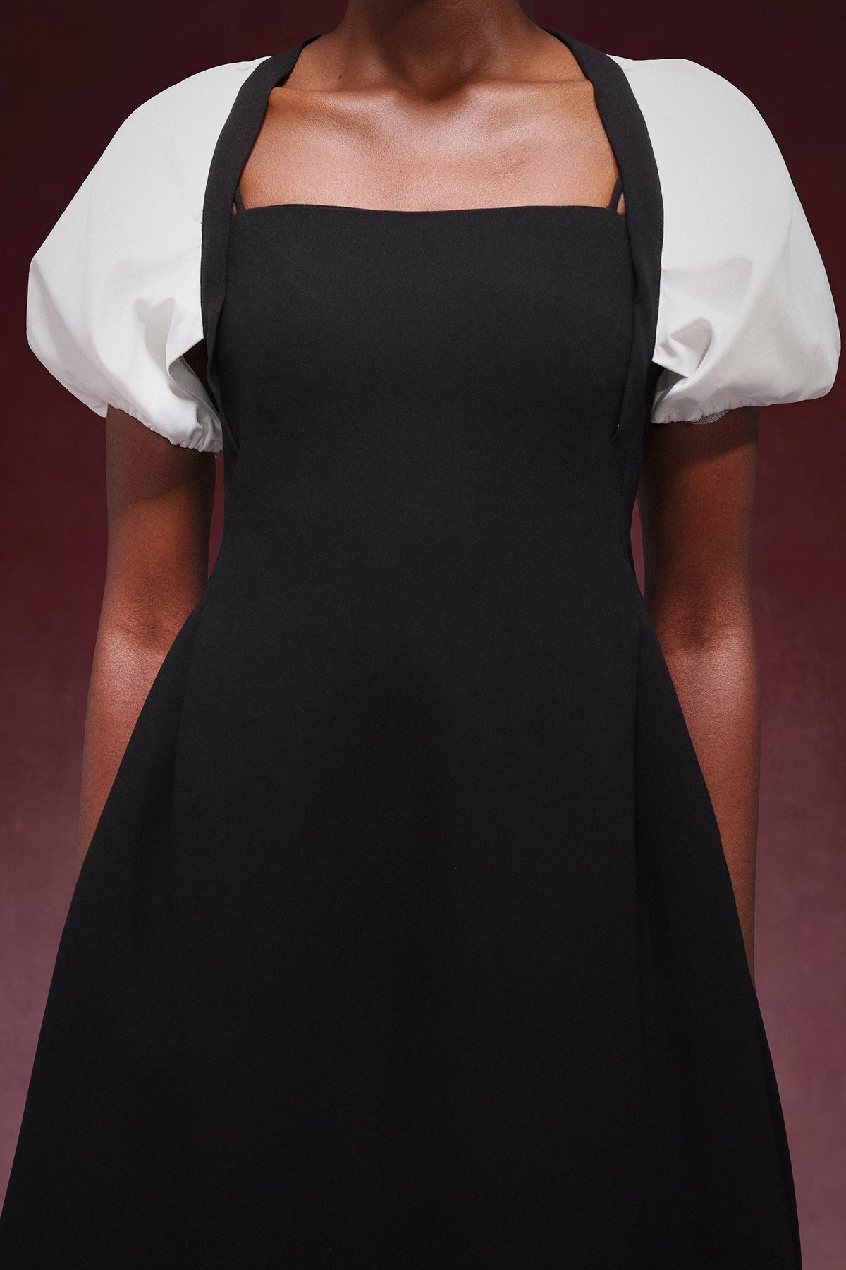 Square Collar Short Sleeve Button Front Midi Dress