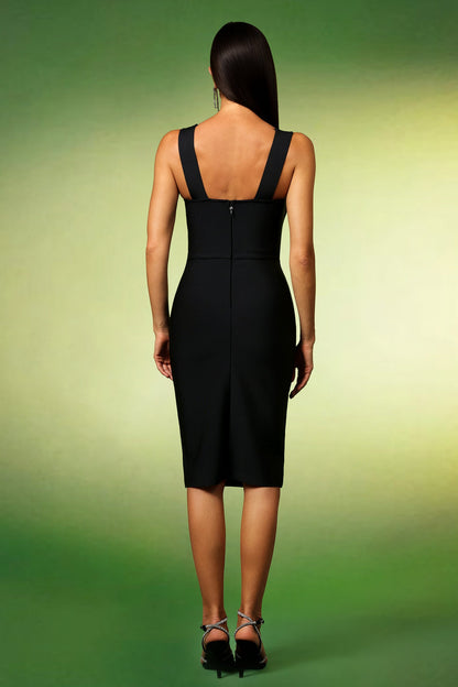 Sleeveless Notched Sweetheart Princess Seam Bodycon Bandage Midi Dress