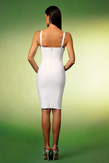 Sweetheart Crystal Fringe Neck Bandage Midi Dress