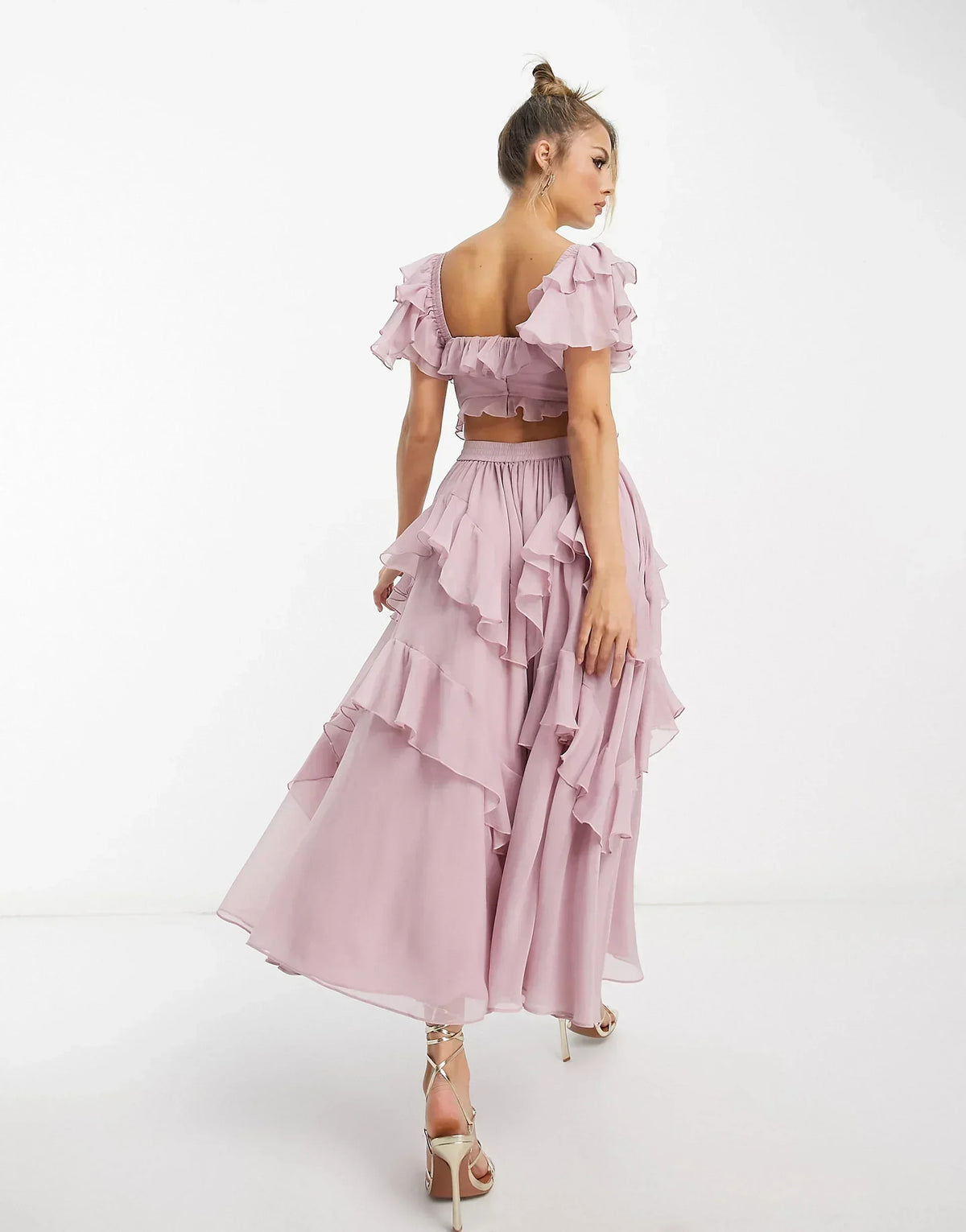 Square Neck Corset Tiered Ruffle Midi Dress