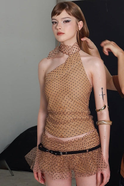 Solid Halter Crop Top Two Pieces Set