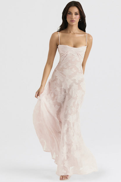 Bustier Seam Spaghetti Strap Devore Burnout Maxi Dress