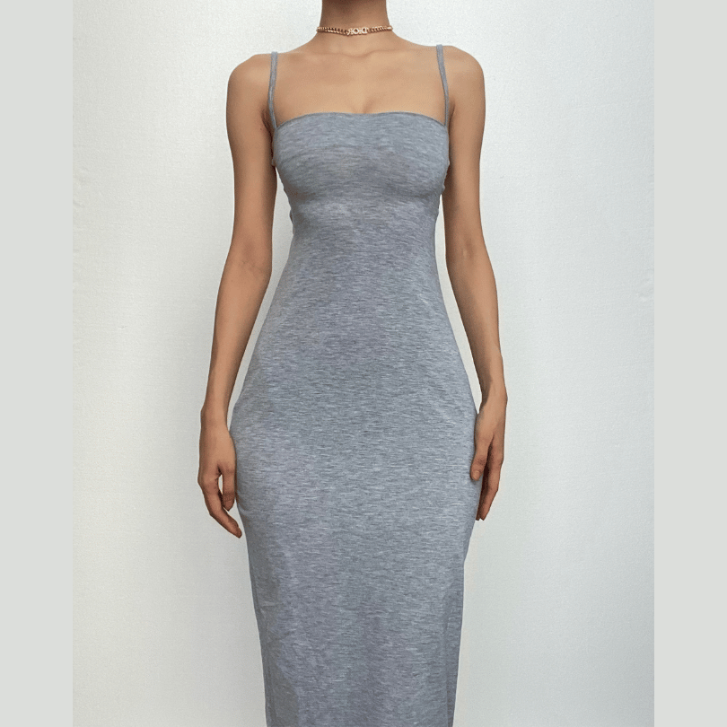 Square Neck Lace Up Criss Cross Tie Back Bodycon Maxi Dress