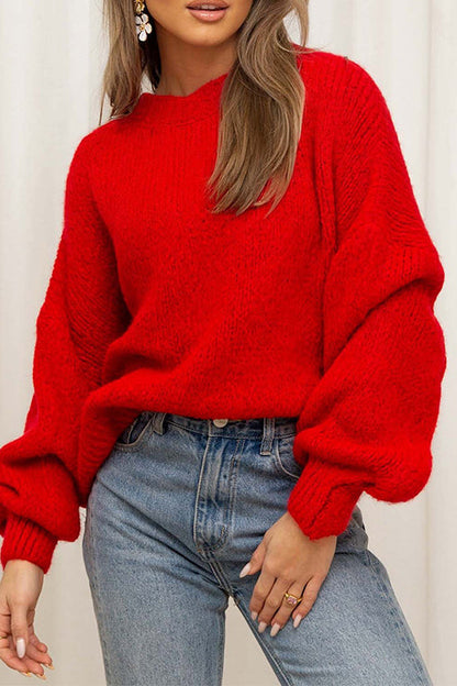 Drop Shoulder Lantern Long Sleeves Comfy Pullover Sweater