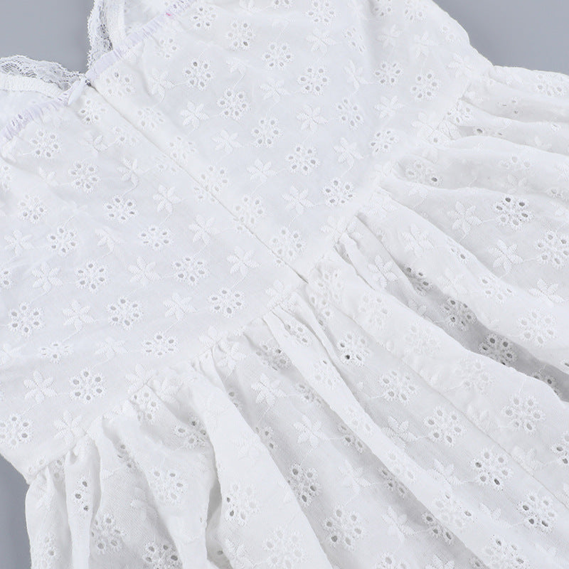 Eyelet Lace Corset Button Front Sweetheart Flared Mini Dress