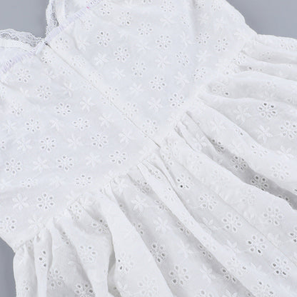 Eyelet Lace Corset Button Front Sweetheart Flared Mini Dress