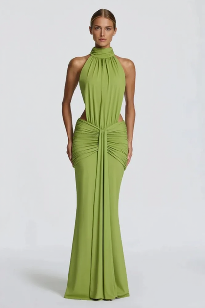 Mock Neck Side Cutout Ruched Mermaid Maxi Gown