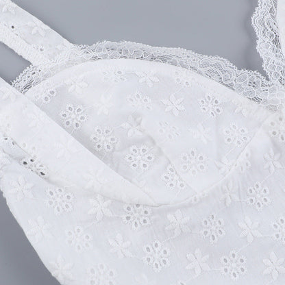 Eyelet Lace Corset Button Front Sweetheart Flared Mini Dress