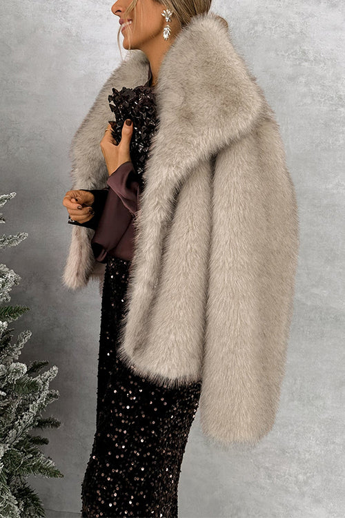 Collared Open Front Winter Faux Fur Coat