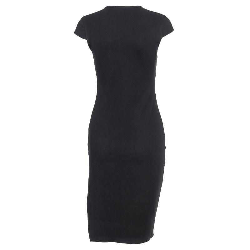 Rib Knit Crew Neck Sleeveless High Slit Bodycon Midi Dress