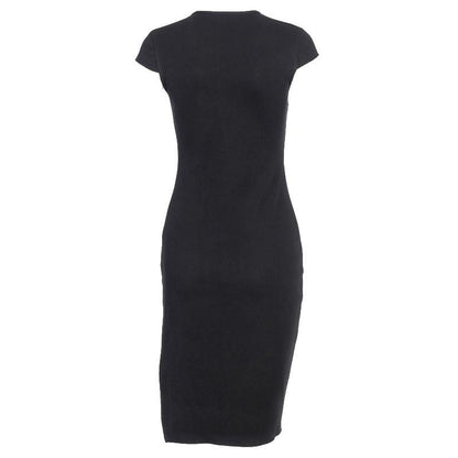 Rib Knit Crew Neck Sleeveless High Slit Bodycon Midi Dress