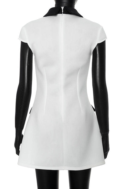 Contrast Point Collar Cap Sleeve Flap Detail Mini Dress