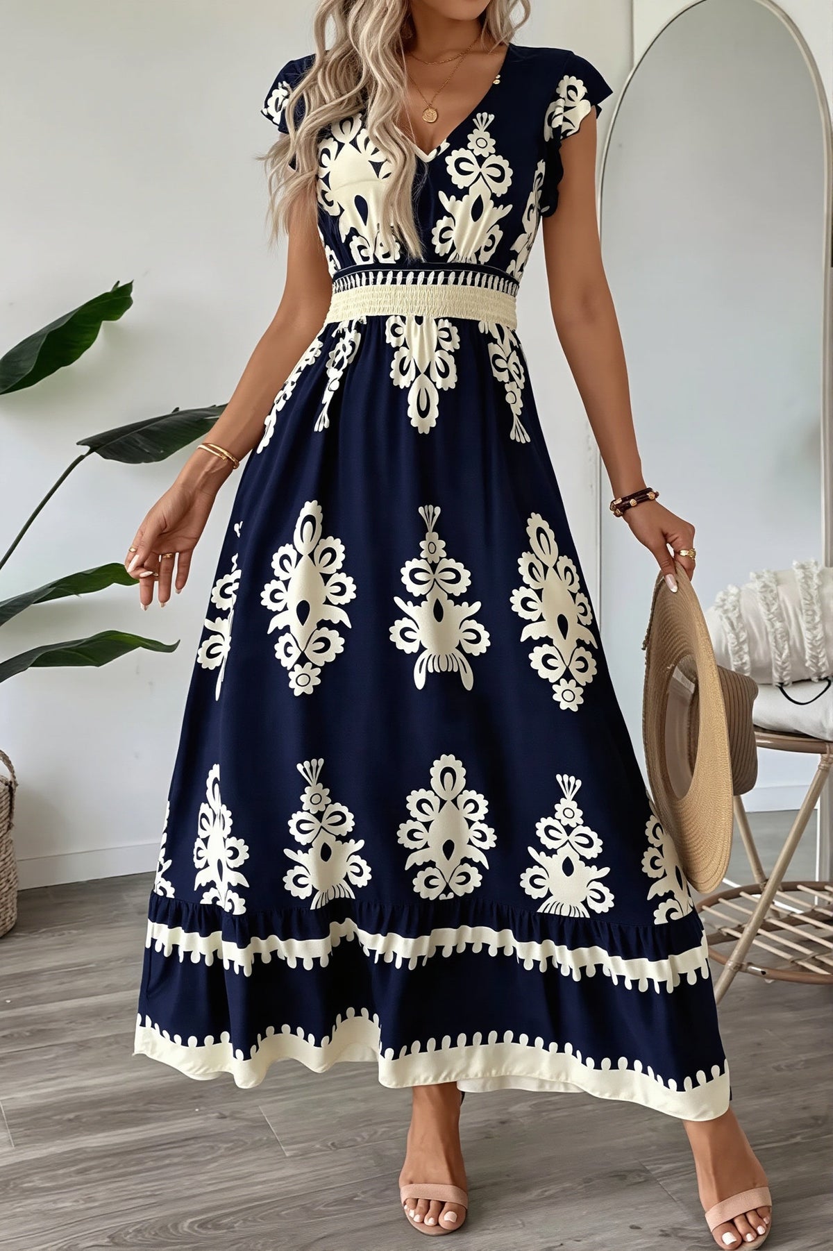 Boho Contrast Embroidered Maxi Dress
