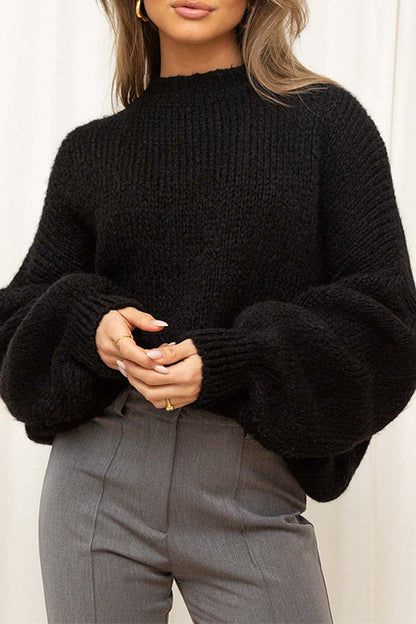 Drop Shoulder Lantern Long Sleeves Comfy Pullover Sweater