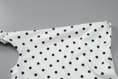 One Shoulder Tie Bow Sleeve Polka Dot Bodycon Mini Dress