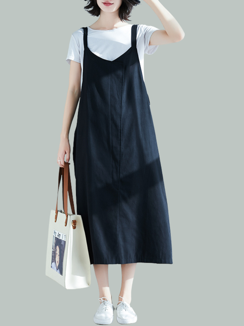 Spring Summer Loose Large Size Sseeveless Midi Dress