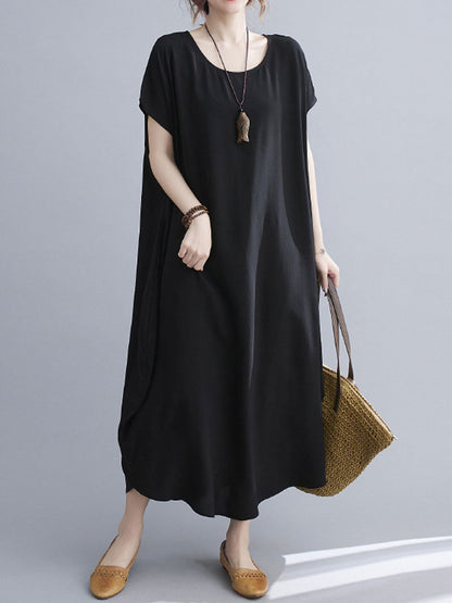 Square Neck Cap Sleeve Rib Knit Midi Dress