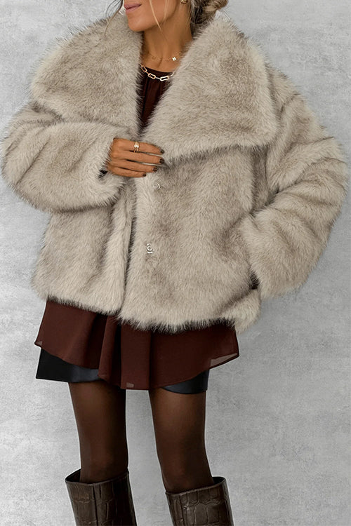 Collared Open Front Winter Faux Fur Coat