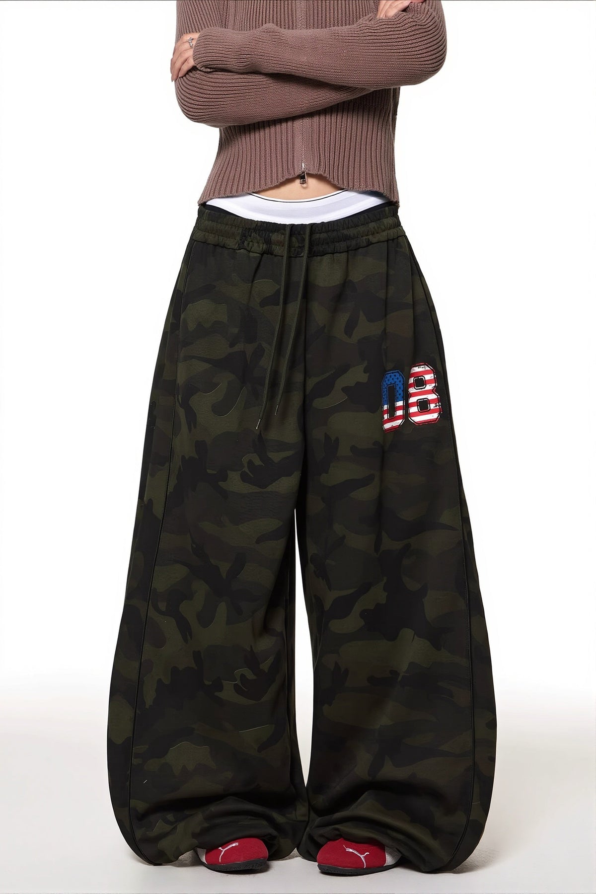 Number Print Camo Wide Leg Pants