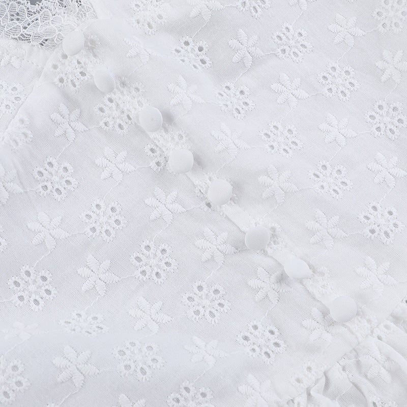 Eyelet Lace Corset Button Front Sweetheart Flared Mini Dress