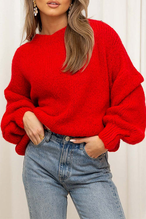 Drop Shoulder Lantern Long Sleeves Comfy Pullover Sweater