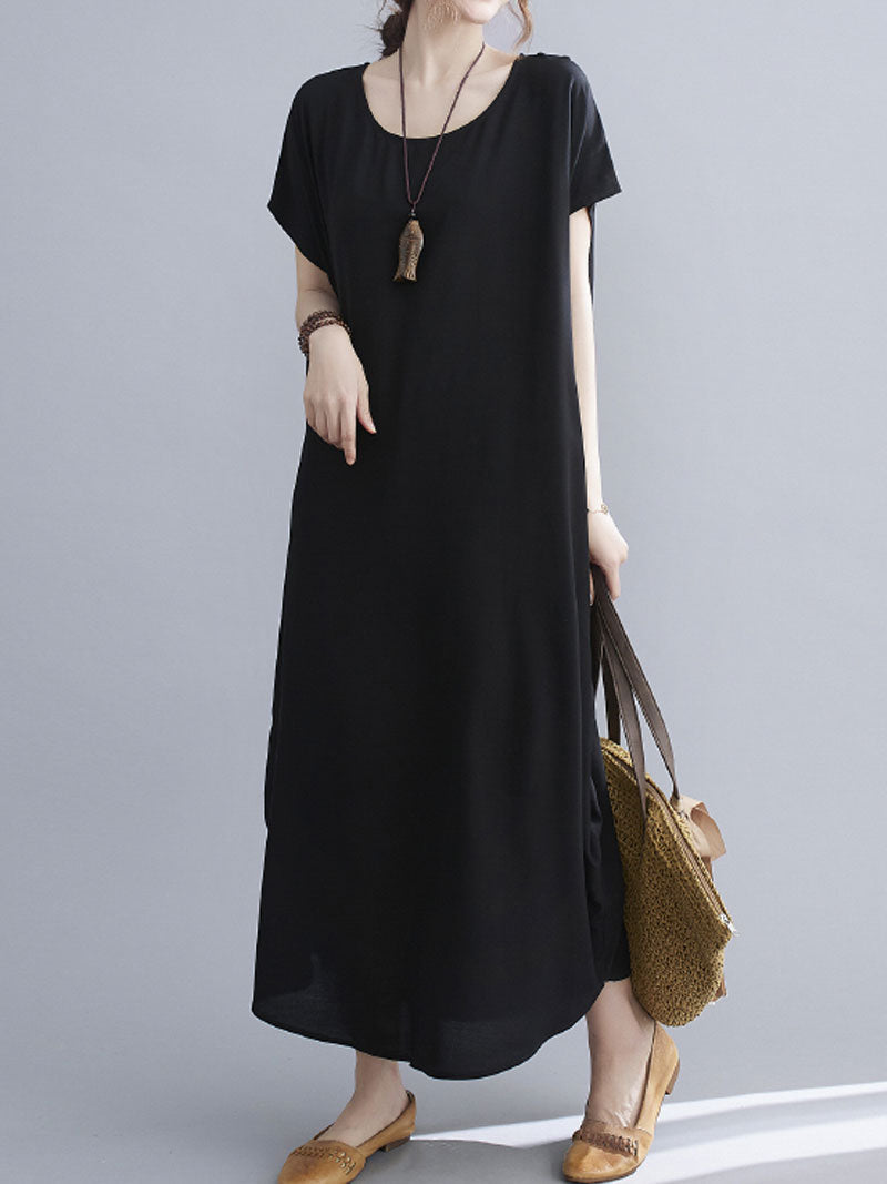 Square Neck Cap Sleeve Rib Knit Midi Dress