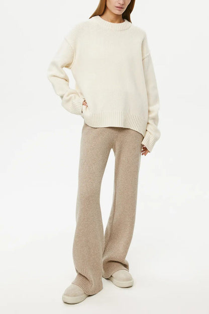 Round Neck Solid Color Pullover Sweater