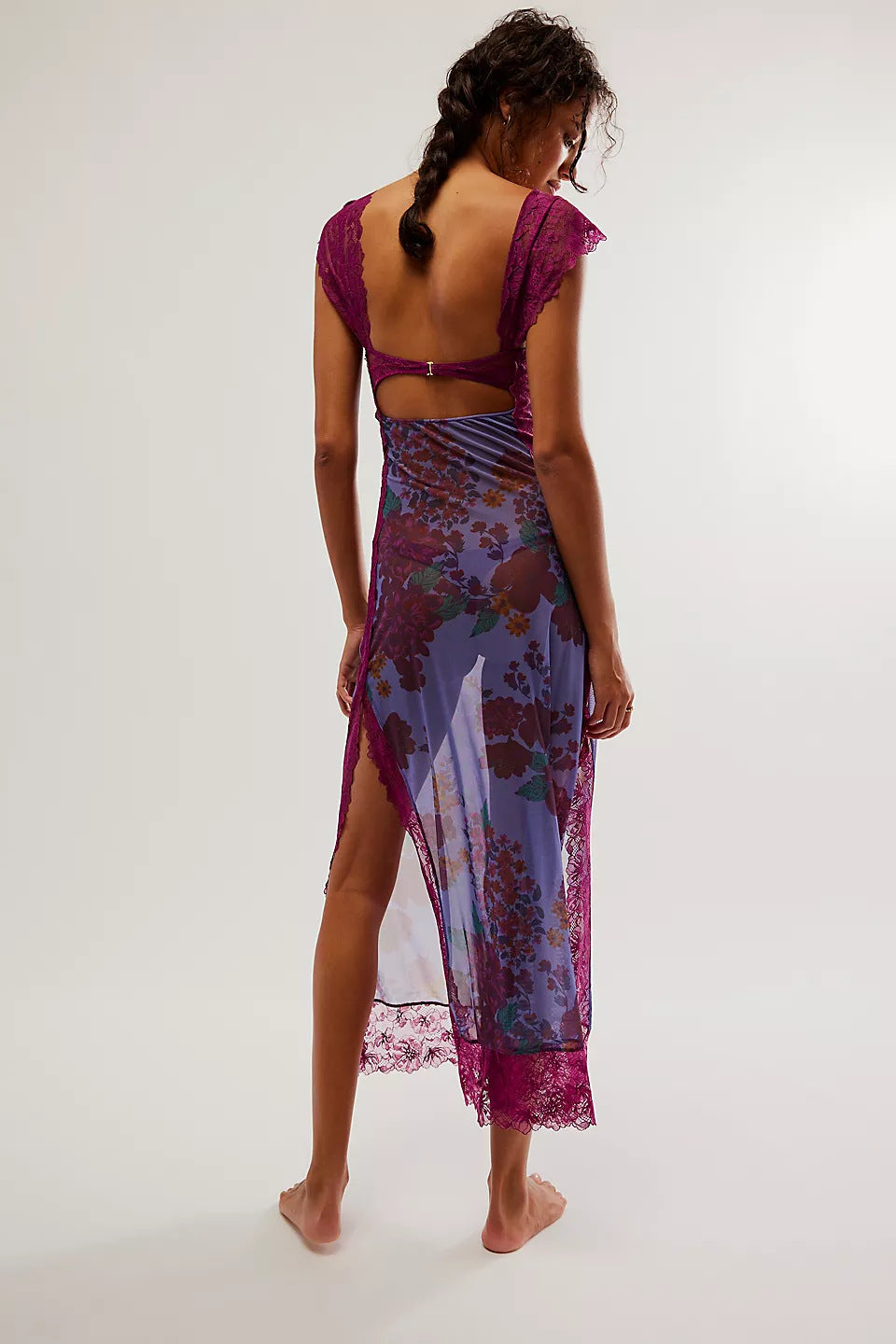 Lace Bodice Floral Print Cutout Slip Maxi Dress