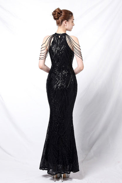 Sequin Halter Mermaid Maxi Dress