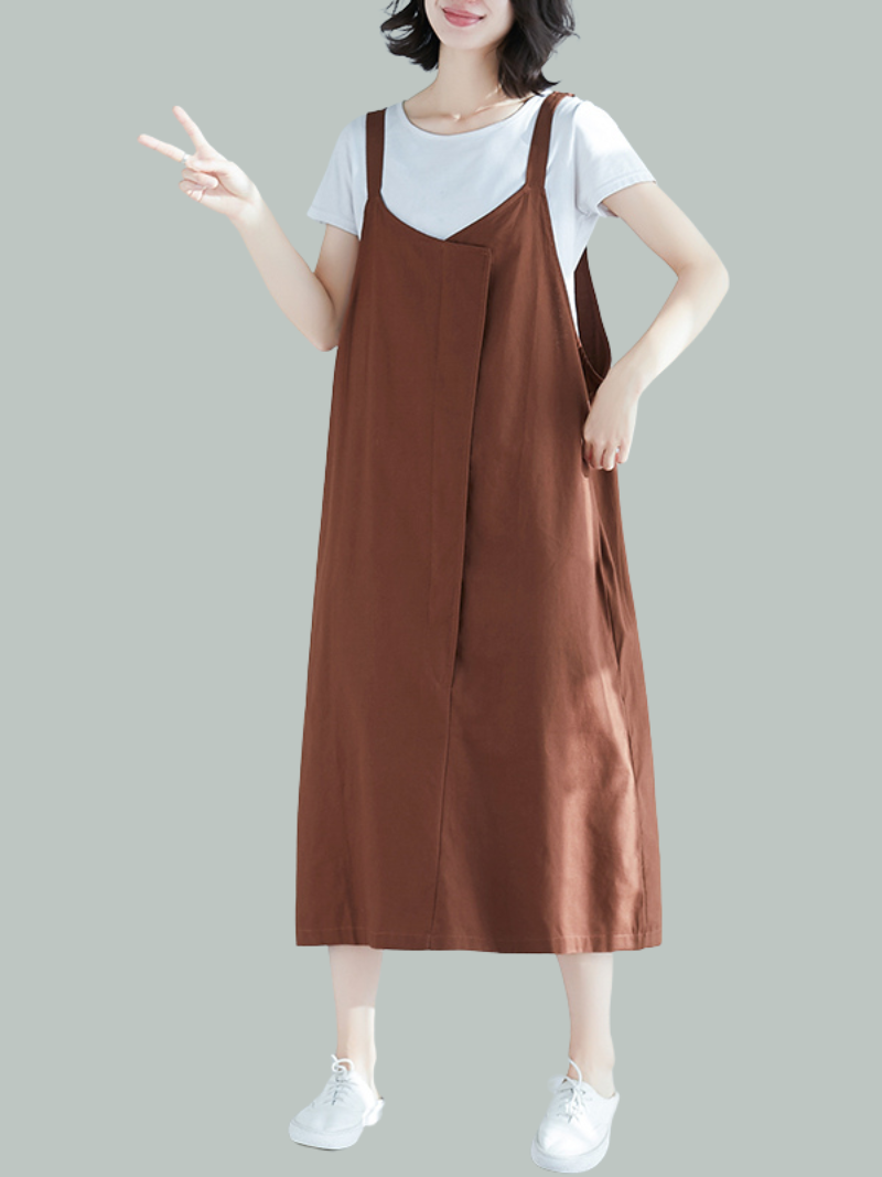 Spring Summer Loose Large Size Sseeveless Midi Dress