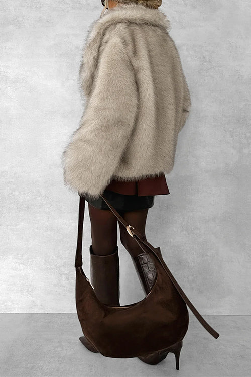 Collared Open Front Winter Faux Fur Coat