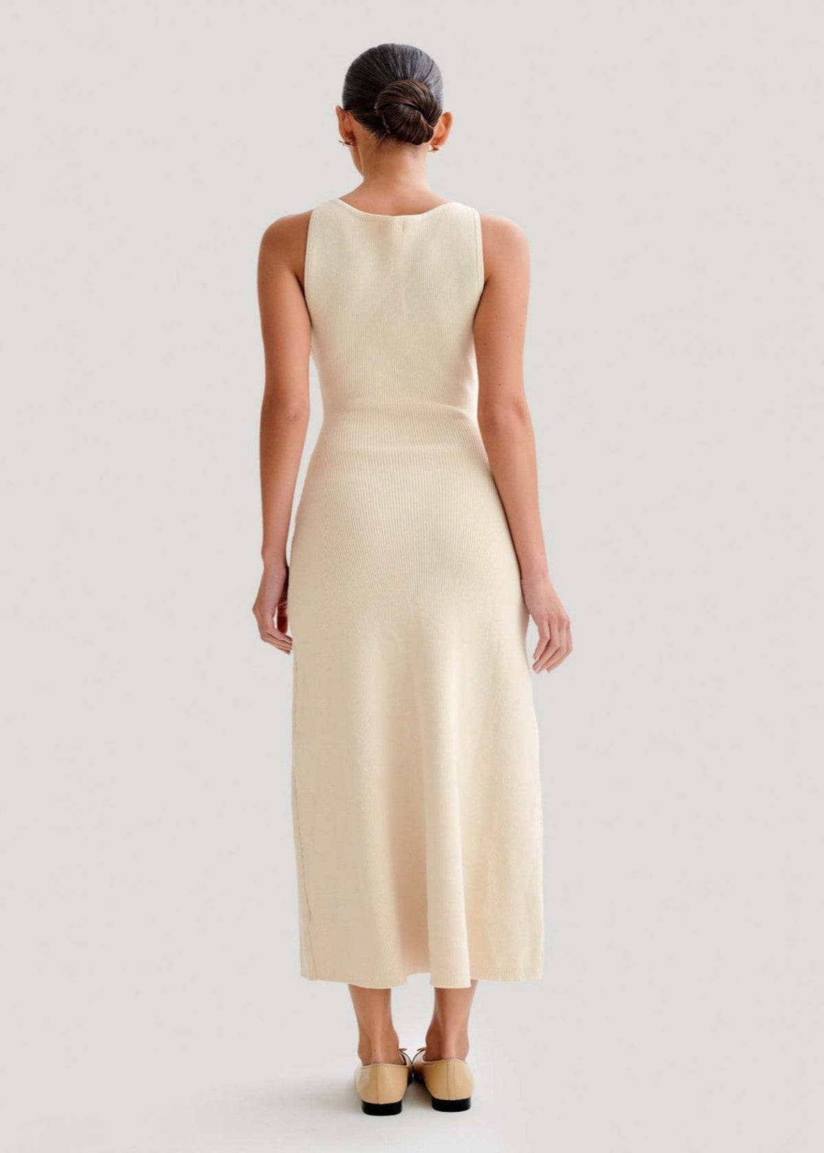 Ribbed Knit Contrast Trim Button Front Pocket Flap Sleeveless Midi Dress