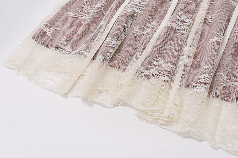 Floral Lace Overlay Square Neck Tie Front Bell Sleeve Mini Dress