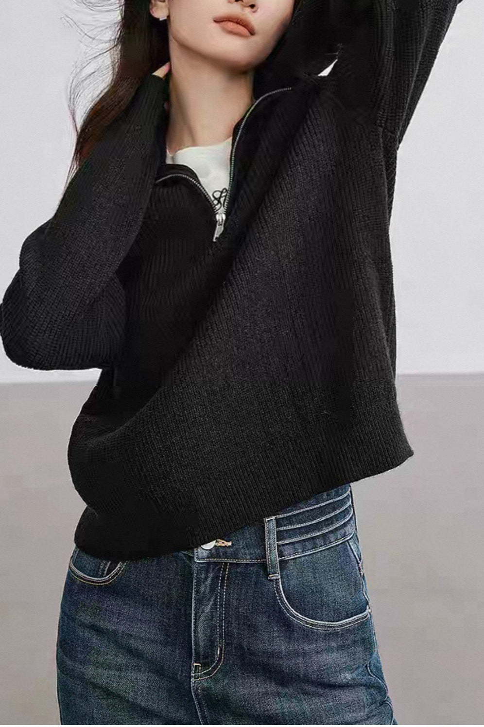 Half Zip Textured Knit Sweater