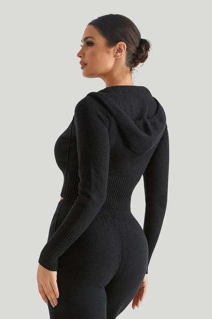 Knit Hooded Sexy High-Waist Long-Sleeve Hoodie