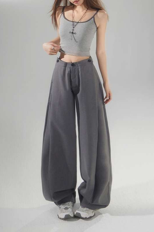 Vintage High Waist Adjustable Pleated Wide Leg Tailored Pants