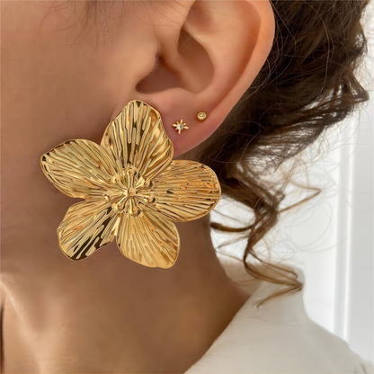 Vintage Delicate Large Flower Metal Stud Earrings