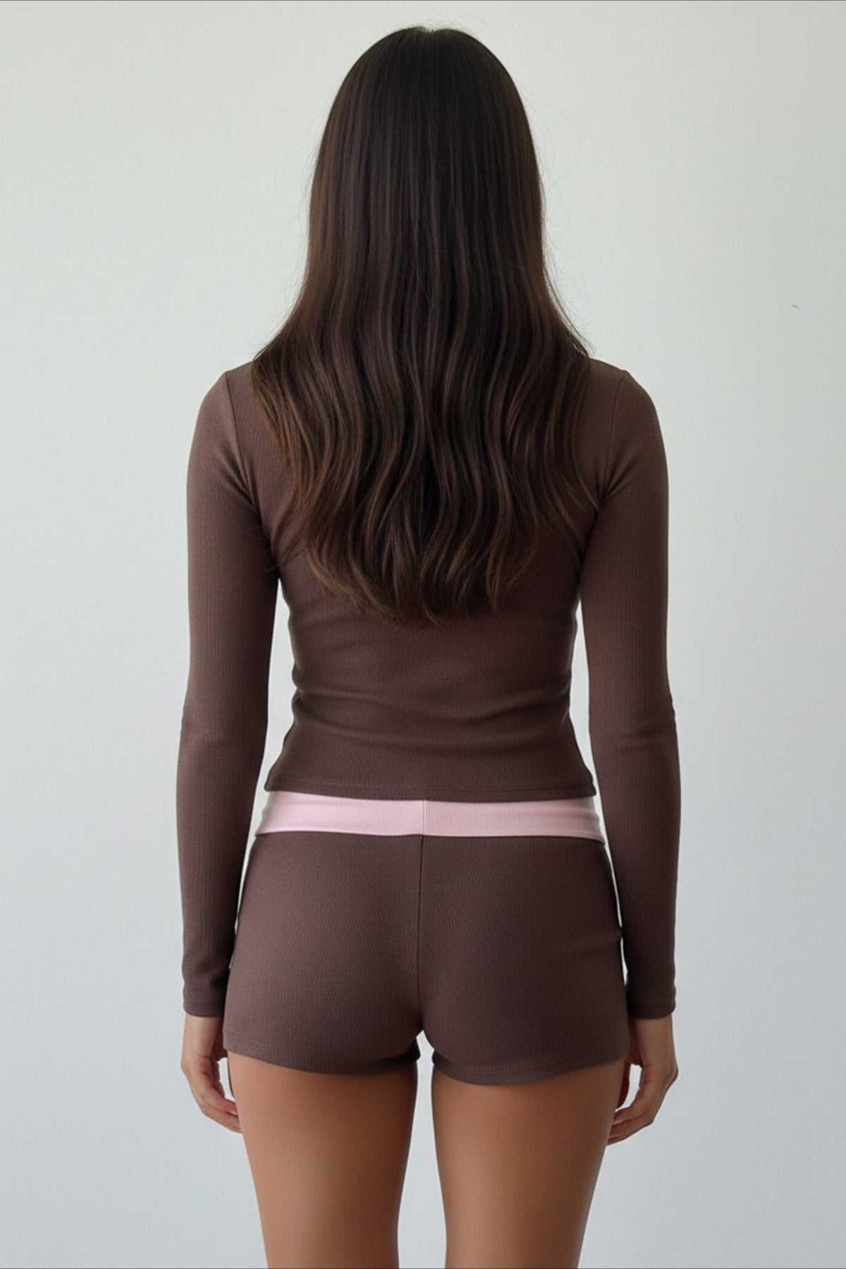 Cross V Neck Contrast Slim Long Sleeve Two Piece Set