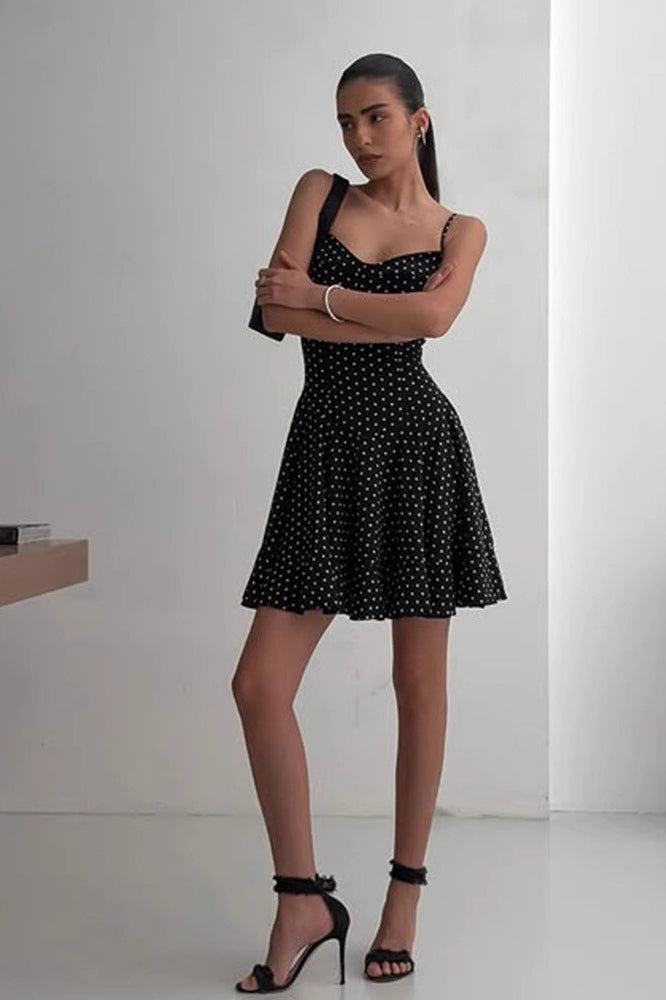 Black A-Line Cami Polka Dot Mini Dress