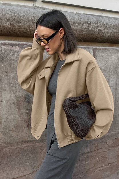 Khaki Wool Lapel Casual Jacket