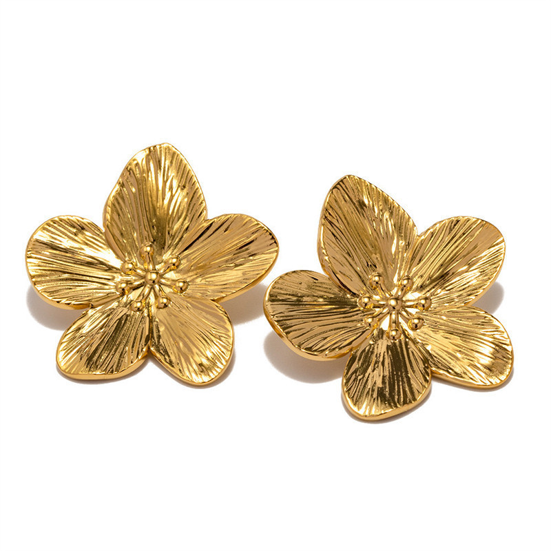 Vintage Delicate Large Flower Metal Stud Earrings
