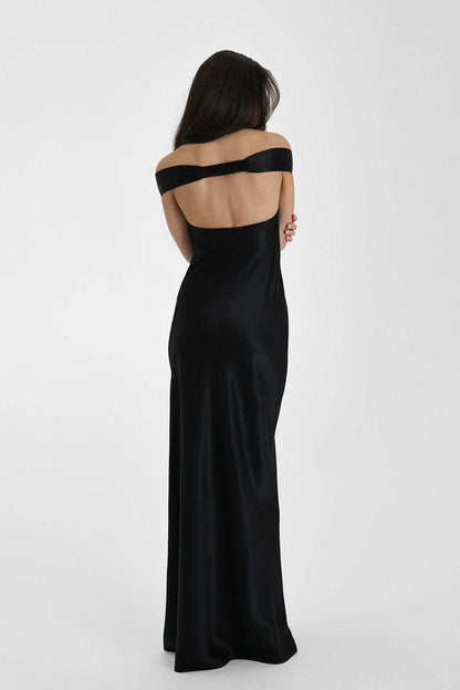 Satin Off Shoulder Bodycon Mermaid Maxi Dress
